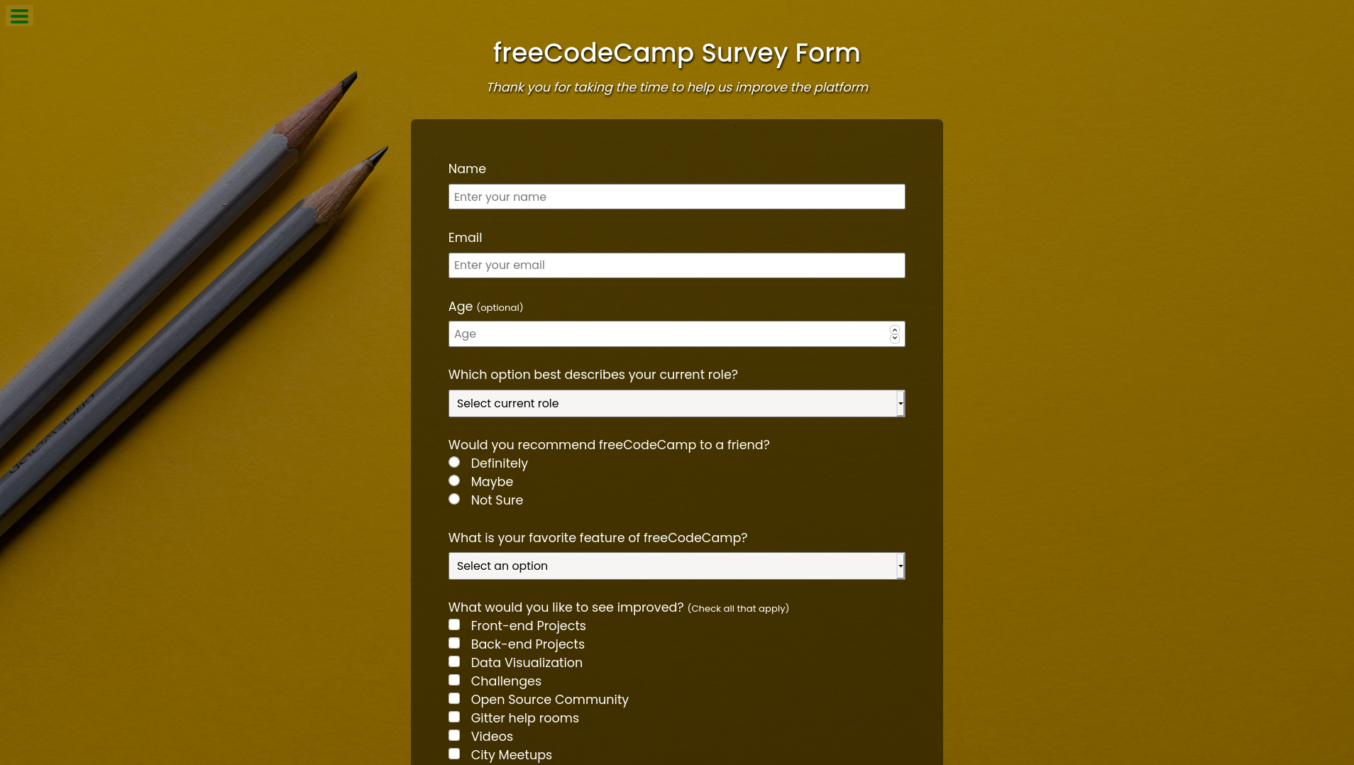 survey form project screenshot