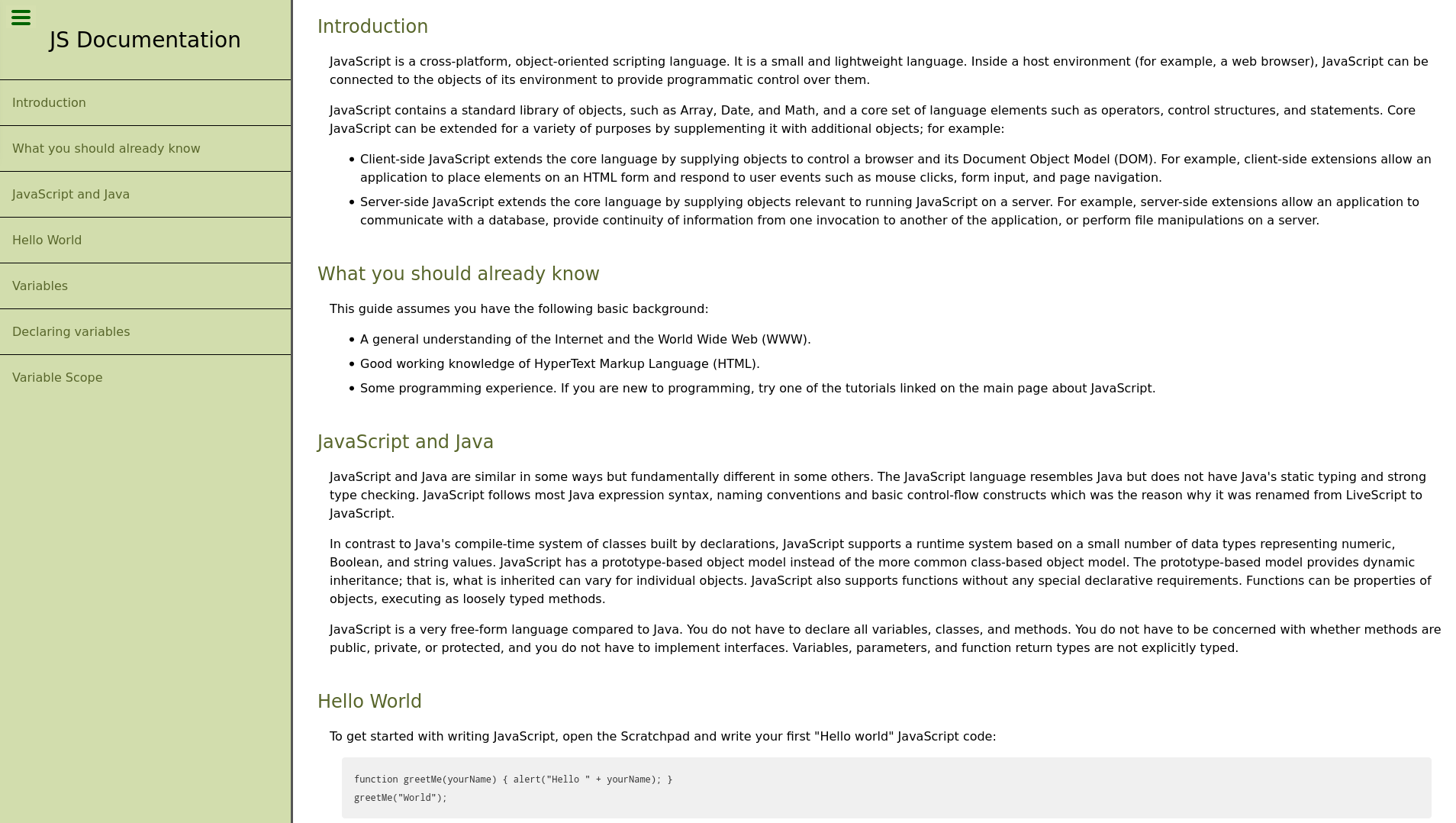 technical documentation page project screenshot